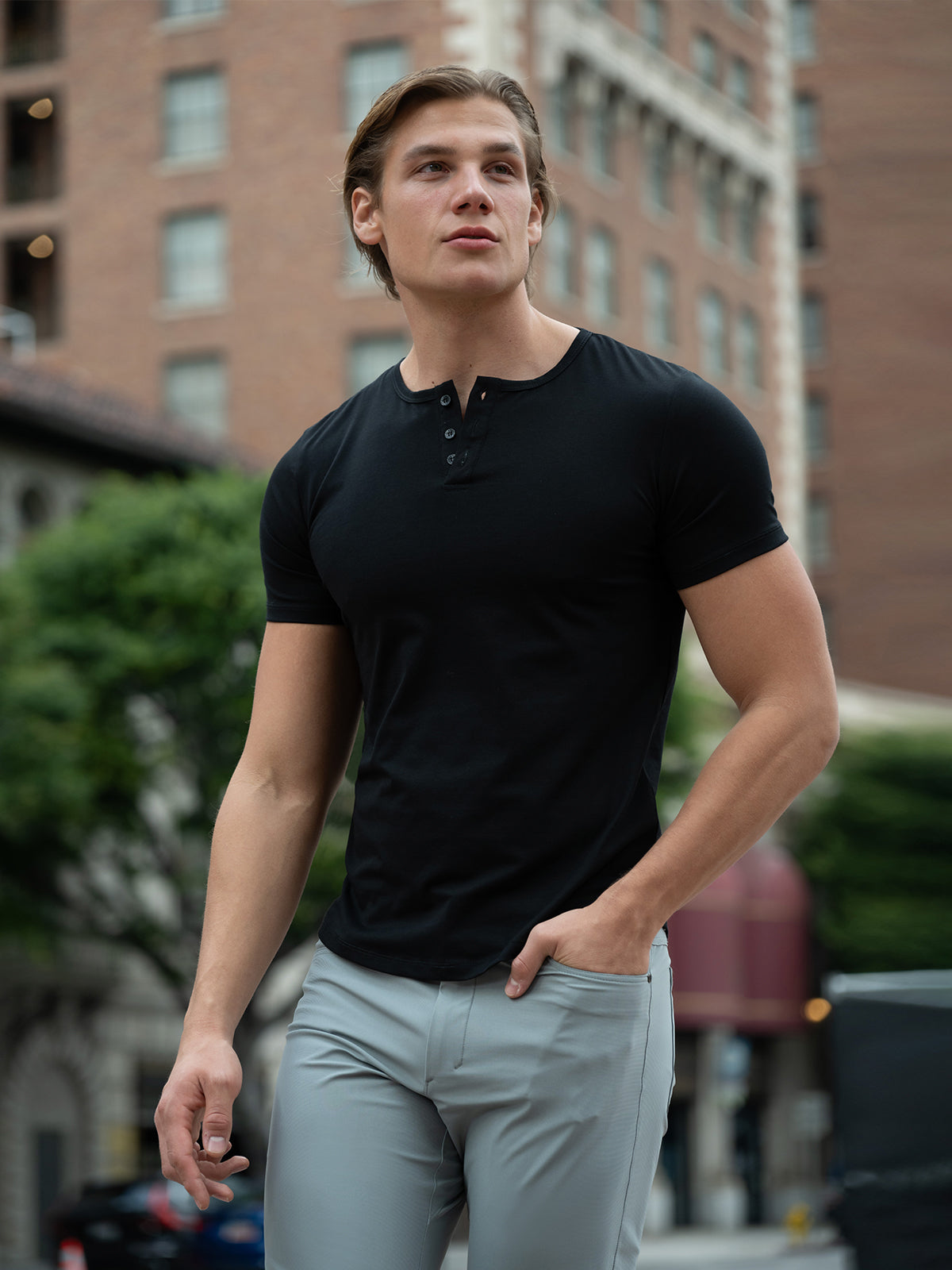 3-Pack All Day Elite Henley Curve-Hem Stretch Short Sleeve