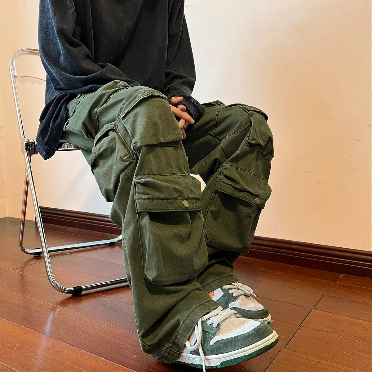 Drift™️ - Vintage Wide-Leg Cargo Pants with Multi-Pockets for Men, Harajuku Hip-Hop Streetwear