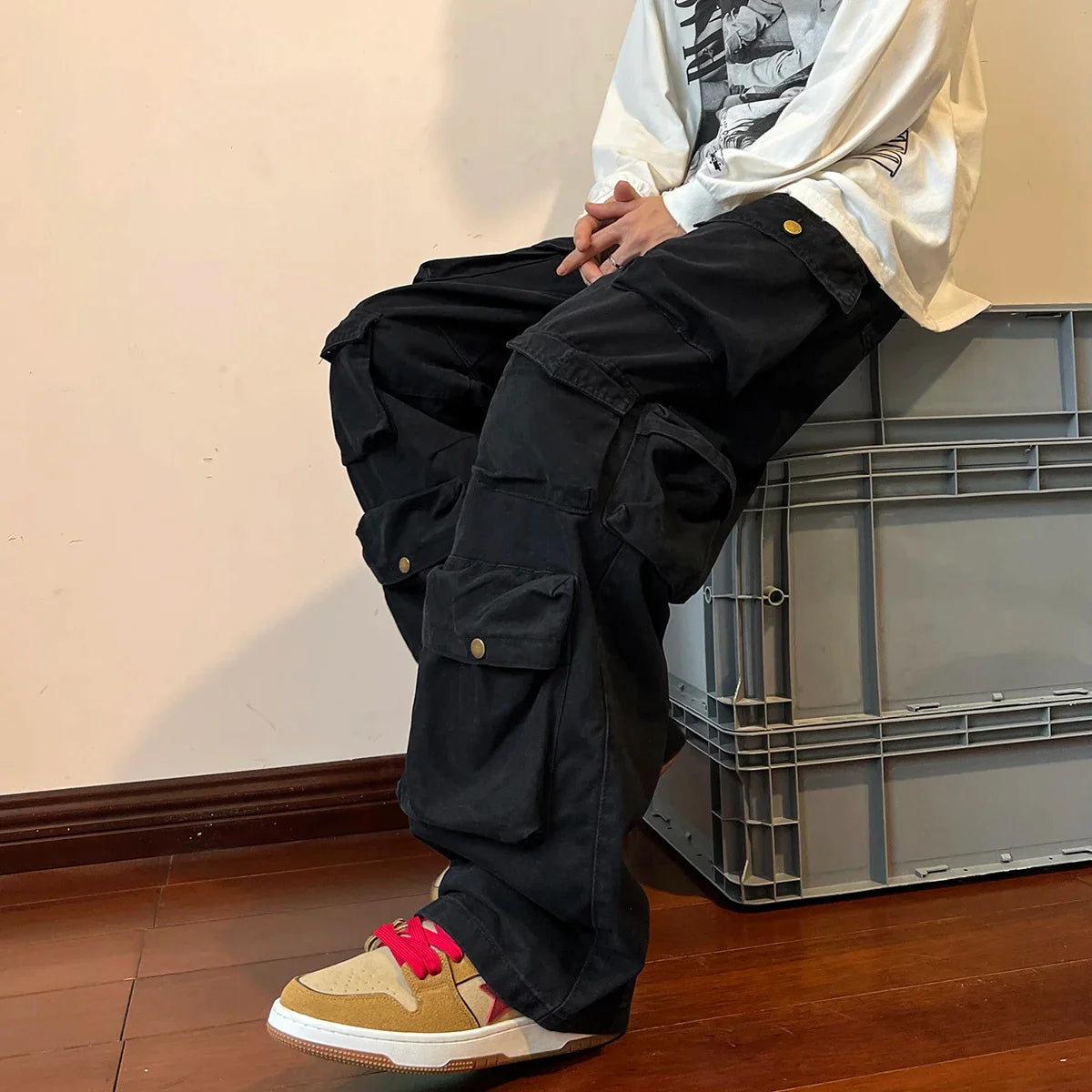 Drift™️ - Vintage Wide-Leg Cargo Pants with Multi-Pockets for Men, Harajuku Hip-Hop Streetwear