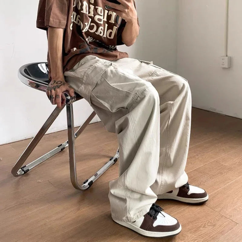 Nexus™️ - Wide-Leg Y2K Techwear Cargo Pants with Multi-Pockets for Men, Vintage Harajuku Style
