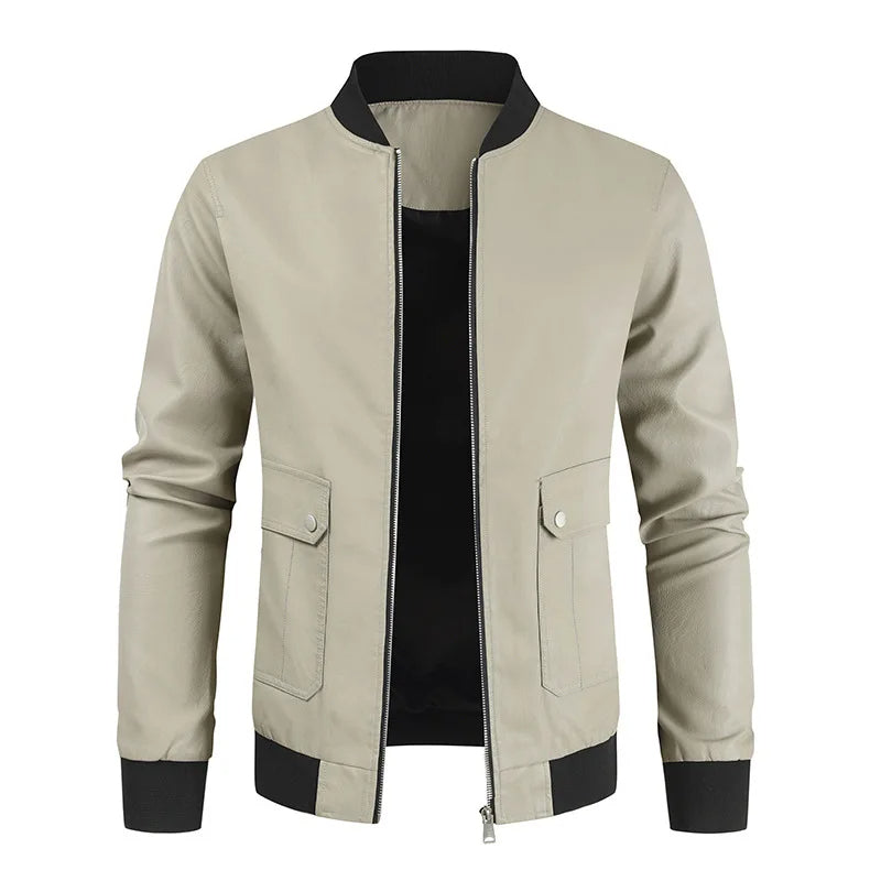 GREY - Vegan Leather Bomber Jacket